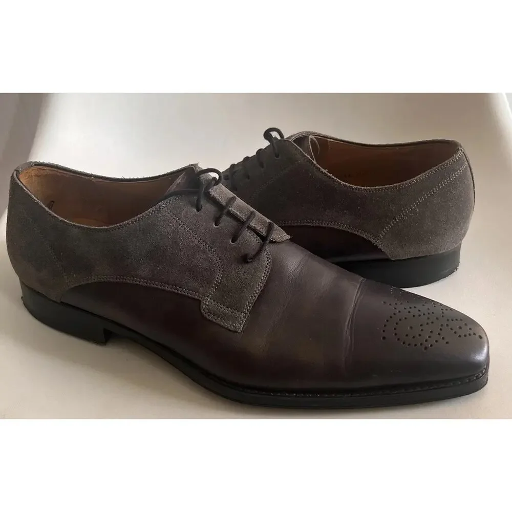 Magnanni 25142 Men's 11 EU 44 Gunmetal Leather Suede Brogue Derby Dress Shoes